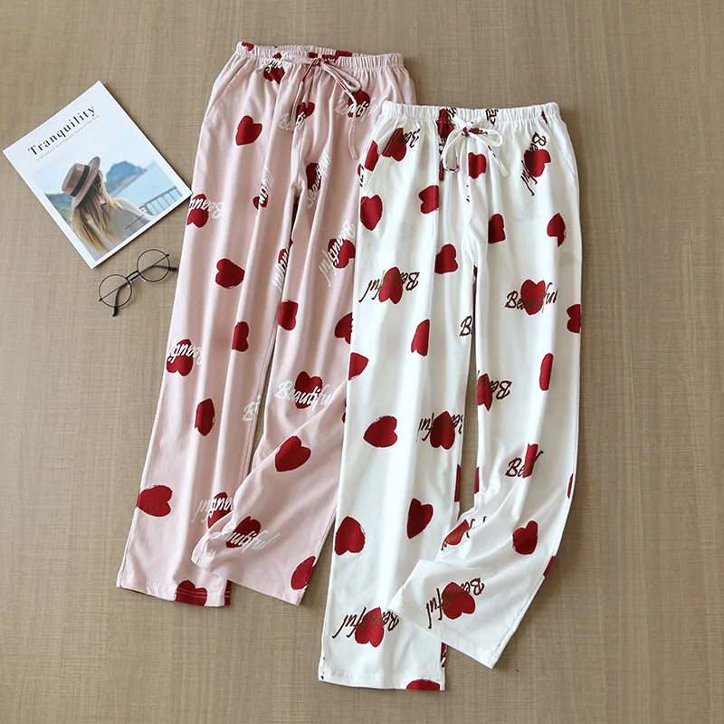 Soft Pajamas Pants Cotton Sleep Bottoms Women Printed Japanese Style Spring Summer Cotton Home Pants Loose Large Size Trousers