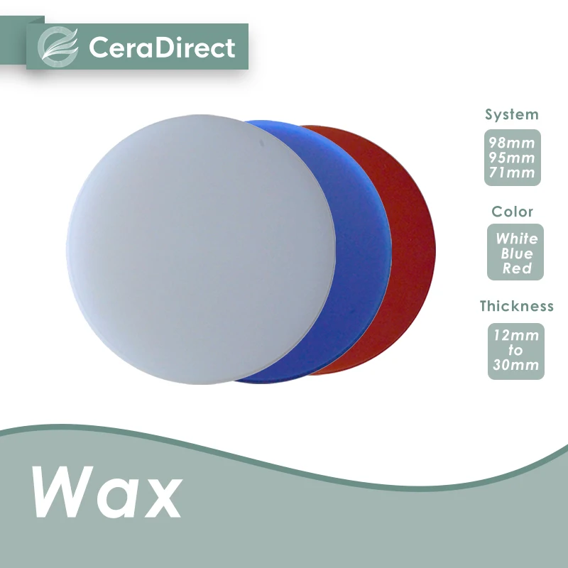 Ceradirect WAX disc-Open system (98mm)-White/Red/Blue（5 pieces) ——for dental lab CAD/CAM