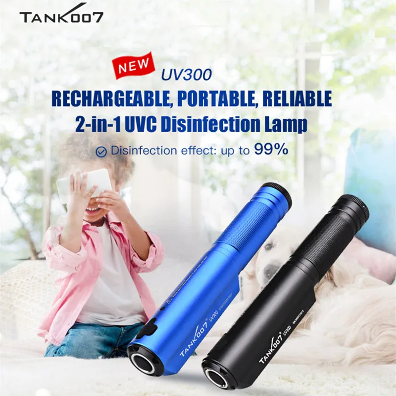 TANK007 Blue Case UVC Lighting Disinfection Lamp 254 nm UV LED Disinfecting Ozone Handheld Sterilizing Sterilizer Flashlight