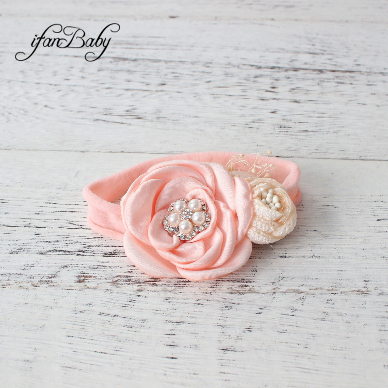 Boutique Hair Accessories Rhinestone Flower Headband Nylon Elastic Strench Headwear For Kids Girl