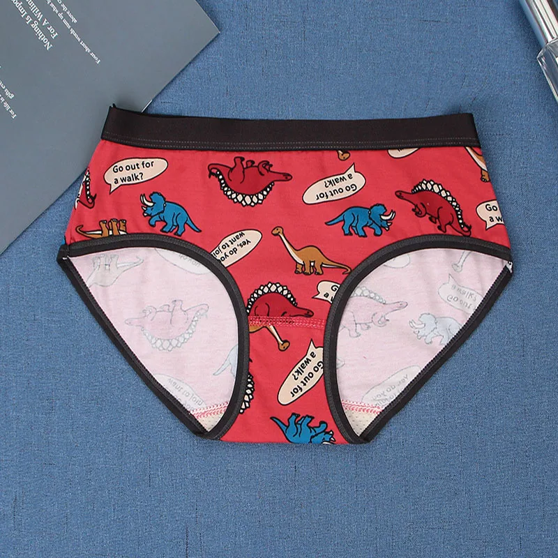 New Hot Women Cotton Underwear Cartoon Dinosaur Print Low Waist Female Panties Breathable Seamless Fashion Youth Lady Breifs