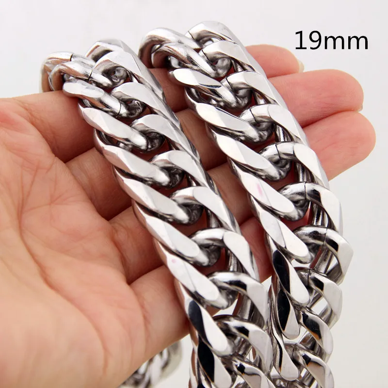 Miami Cuban Chains For Men Hip Hop Jewelry Wholesale Silver Color Thick Stainless Steel Big Chunky Necklace 13MM/16mm/19mm/21mm