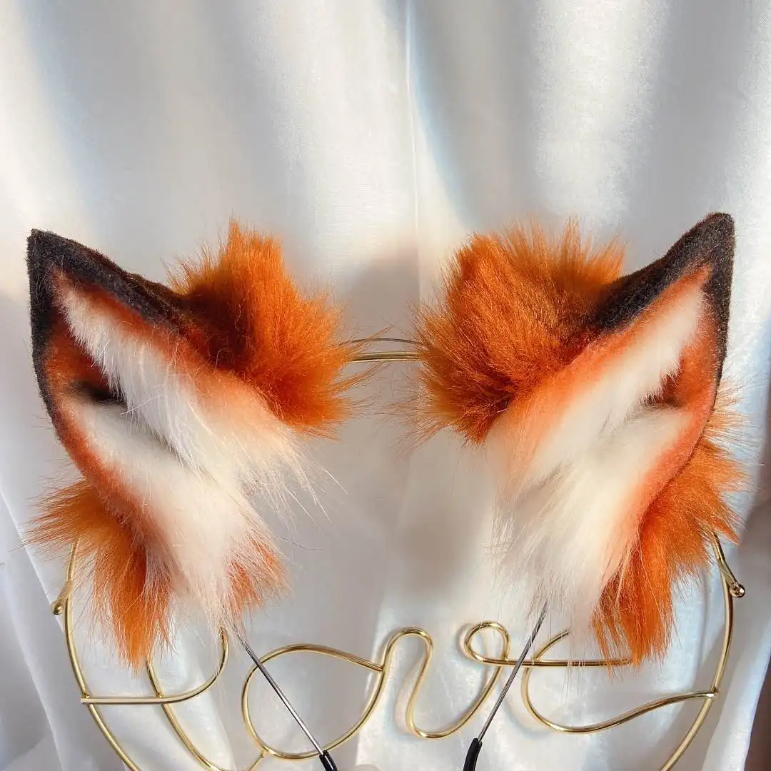 Christmas Halloween Cosplay Accessory Handmade Red Fox Ear Wolves And Cats Fox Ear Hair Hoop Headwear Tail for Girl Women