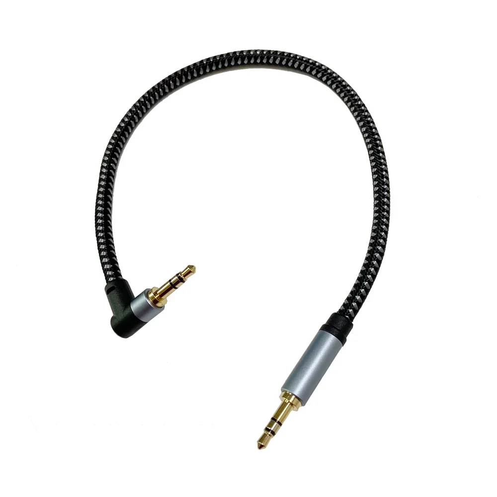 2Pack 90 Degree Right Angle 3.5mm Gold Plated Nylon Braided HiFi Audio Male to Male Aux Stereo Cable 0.3m