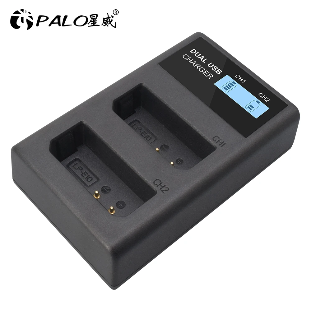 Palo lcd slot duplo LP-E10 lpe10 carregador de bateria usb carregador inteligente para lp e10 câmera bateria para canon eos rebel t3 t5 t6 bateria