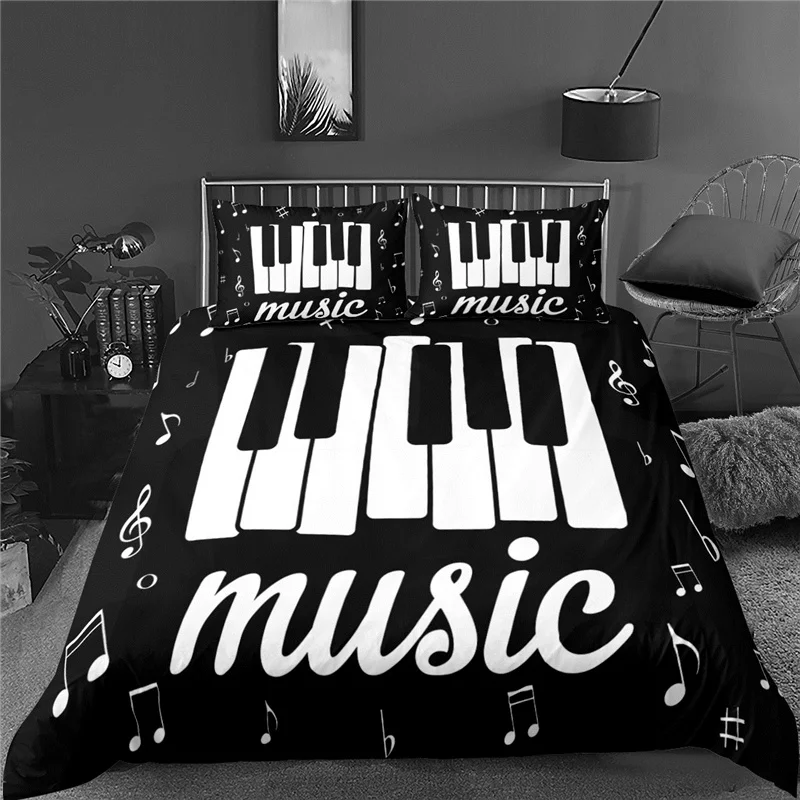 Luxury 3D Piano Keys Print 2/3Pcs Kids Bedding Sets Musical Note Duvet Cover Pillowcase Home Textile Single/Queen/King Size