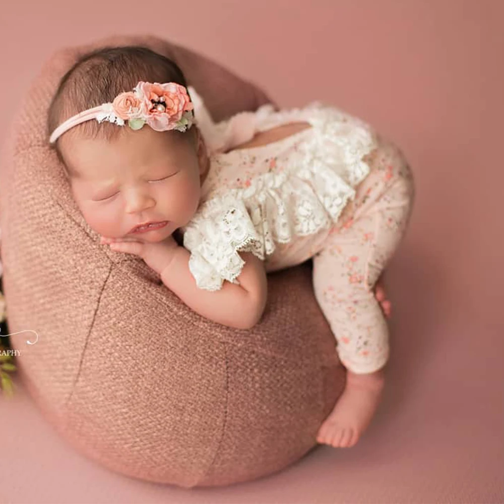 Newborn Photography Props Lace Long Romper Headband Set Photo Shooting Bebe Fisrt Picture Gift Baby Photo Poses for Studio Shop