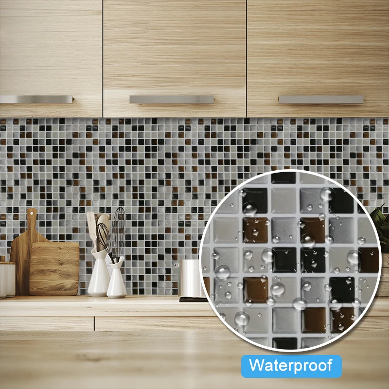 

Vividtiles 3D Effect Waterproof Vinyl Wallpaper 3D Peel and Stick Mosaic Wall Tiles Sticker - 1 Sheet