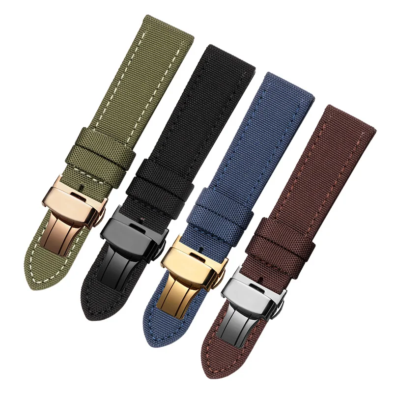 Waterproof Nylon Watchband 18 19 20 21 22 23 24mm Black Brown Blue Green Strap for Men and Women Sport Watch Accessories