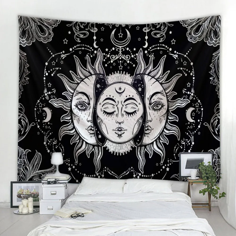 Beautiful psychedelic face printing big wall mounted cheap hippie wall hanging bohemian wall tapestry mandala wall art decoratio