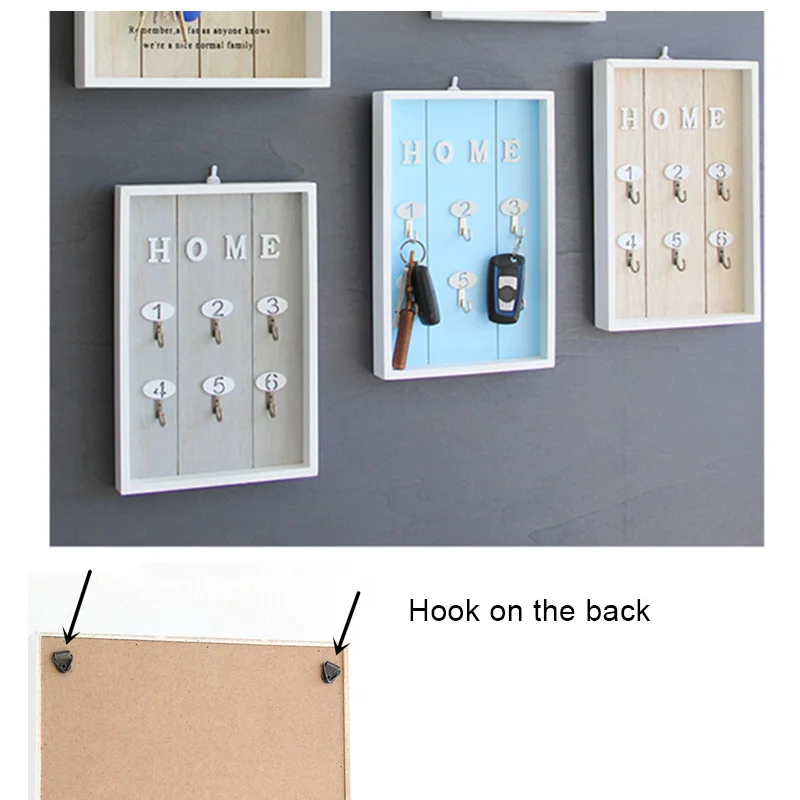 Key Storage Holder with 6 Hooks Wooden Keychain Container Home Wall Decor Key Holder Rack Hallway Door Entrance Key Organizer