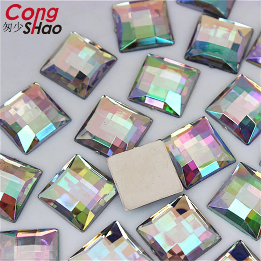 50pcs 14mm Square Shape Colorful Flatback Acrylic AB Rhinestone Stones And Crystals For DIY Costume Jewelry Accessories WC788