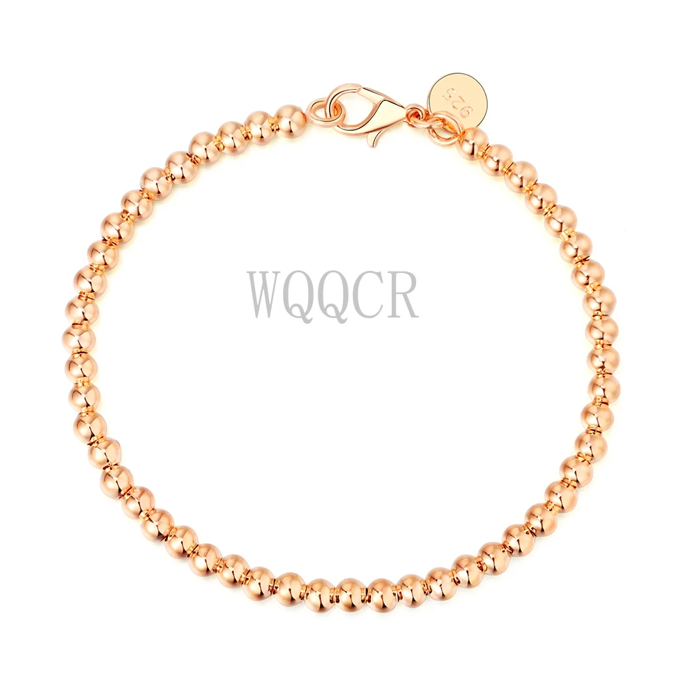 Free Shipping 925 Silver Bracelet Silver Fashion Jewelry 4mm Buddha Bead Spherical Hollow Ball Bracelet Three-color Choice