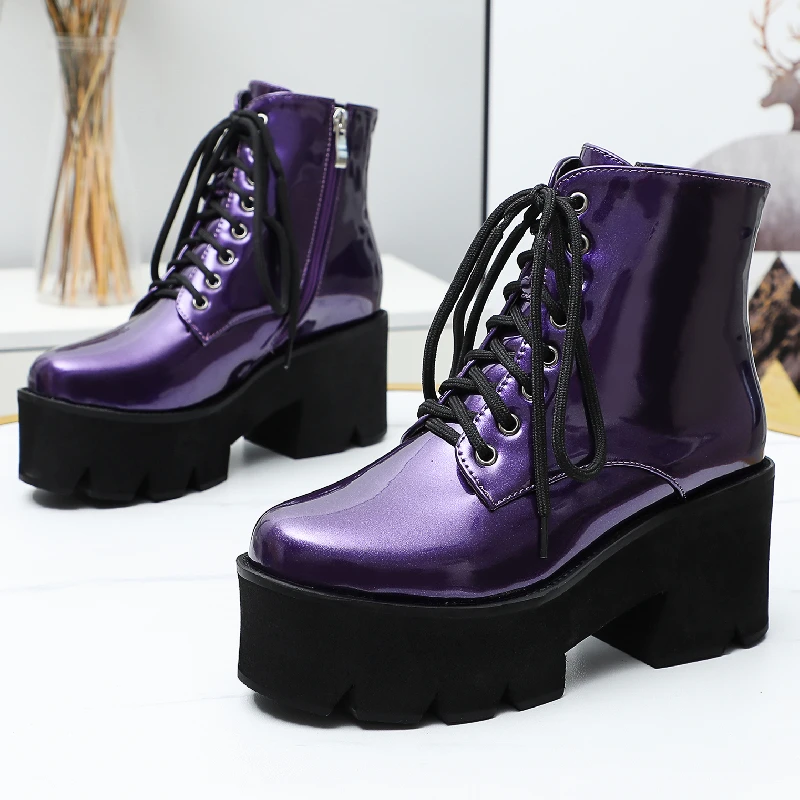 Sexy Platform Ankle Boots for Women Fashion Punk Heels Boots Women 2021 Winter Spring Black Purple Yellow Boots Lady Shoes 41 43