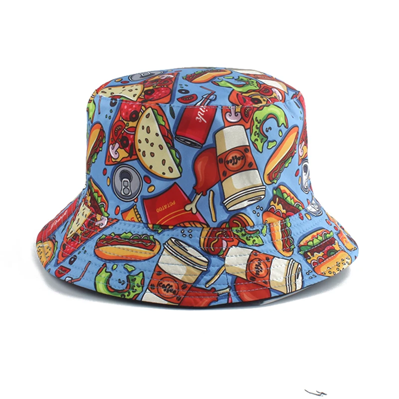 Panama Bucket Hat Men Women Summer Bucket Cap Food Pizza Coke Bread Coffee Print Bob Hat Hip Hop Gorros Fishing Fisherman Hat