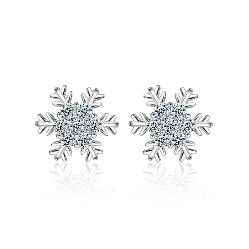 Mooie Bloem Zirconia Een Paar 925 Sterling Zilveren Sneeuwvlok Stud Oorbel Meisjes Accessoires Luxe Sieraden Gift Voor Vrouwen