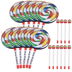 10Pcs 7.9 inch Lollipop Shape Drum With Rainbow Color Mallet Music Rhythm Instruments Kids Baby Children Playing Toy