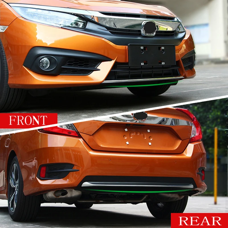 Car styling accessories 2pcs For Honda Civic sedan 2016-2020 ABS Front and rear bumper lip trim cover Decorative strips