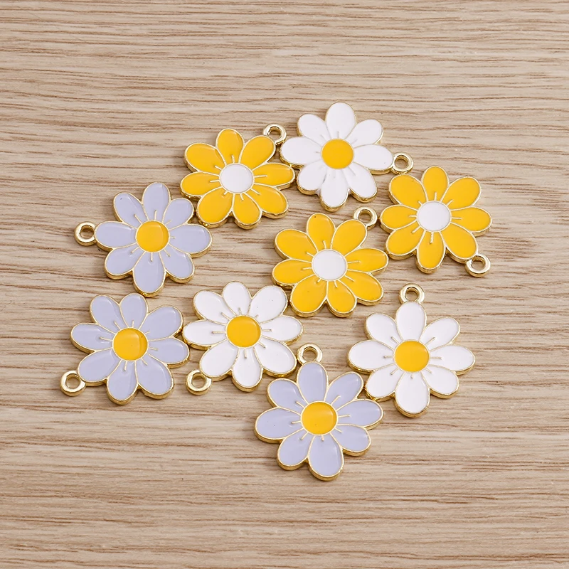10 Stück 15x18mm Niedliche Bunte Emaille-Blumen-Anhänger für die Herstellung von Ohrringen, Halsketten, Armbändern, DIY-Handwerk und Schmuckzubehör – Detail 6