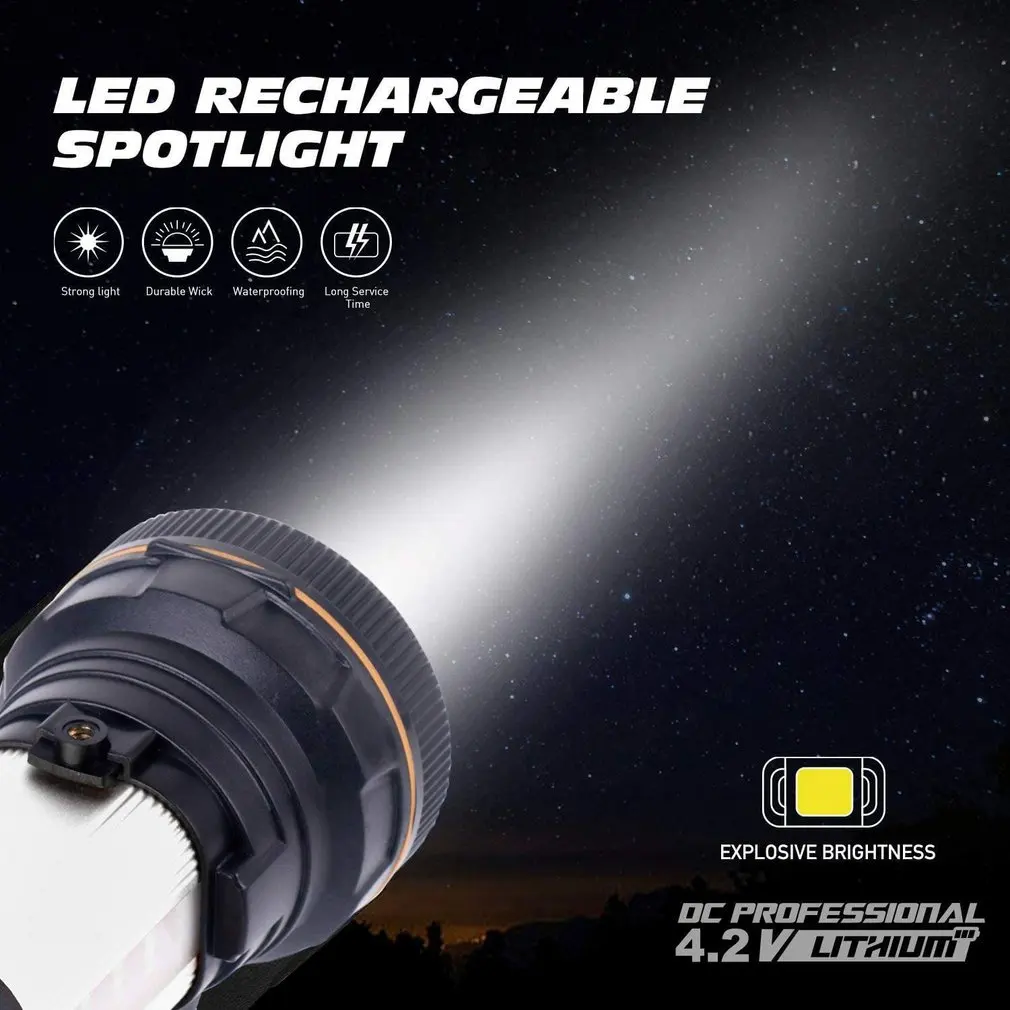 Handheld Searchlight 5 Light Modes LED Rechargeable Super Bright With Ergonomic Handle And Side Light Searchlight Flashlight