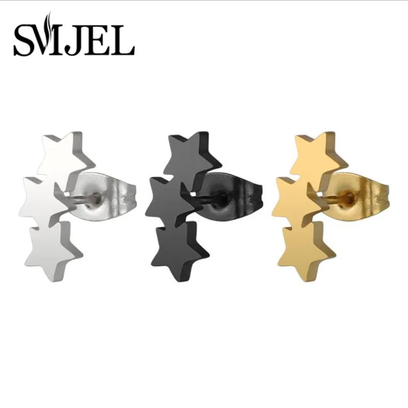 SMJEL Fashion Punk Geometric Earrings Small Black Stainless Steel Circle Hexagon Bar Triangle Stud Earring Bijoux men Women Gift