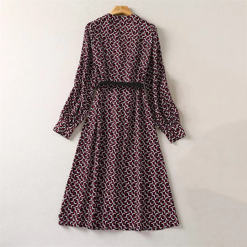 Princess Kate Middleton Dress 2023 High Quality Spring Autumn Women Runway Turn-Down Collar Print Elegant Shirt Dresses NP1743C