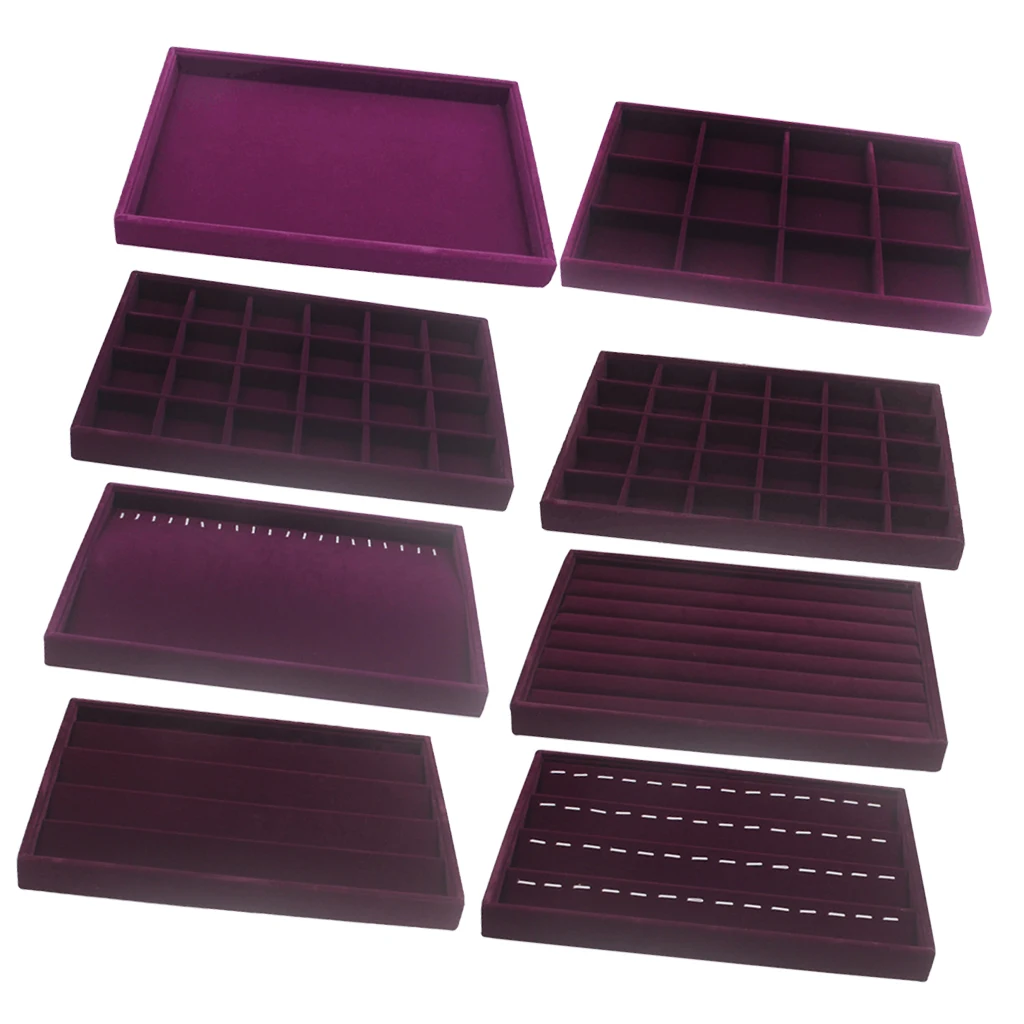 

Velvet Stackable Jewellery Display Tray Showcase for Necklace Bracelet Ring Organizer Storage Purple 35 x 24 x 3cm