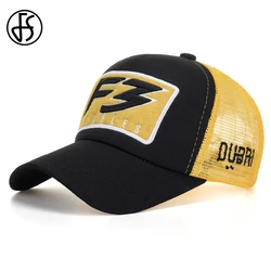 FS Yellow 5 Panel Mesh Caps 3D Letter Trucker Hat Summer Baseball Cap For Men Outdoor Breathable Women Hat Casquette Homme 2024