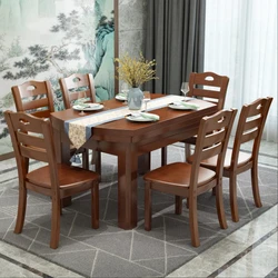 Solid wood dining table chair combination retractable dining table 8 round table folding dining table