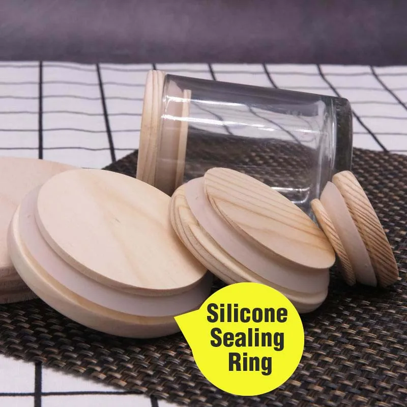 Wooden Sealing Lid 1PC  Canister Lid  with Silcone Ring Container Cover Glass Lid Natural Wood Material Storage Jar Lid