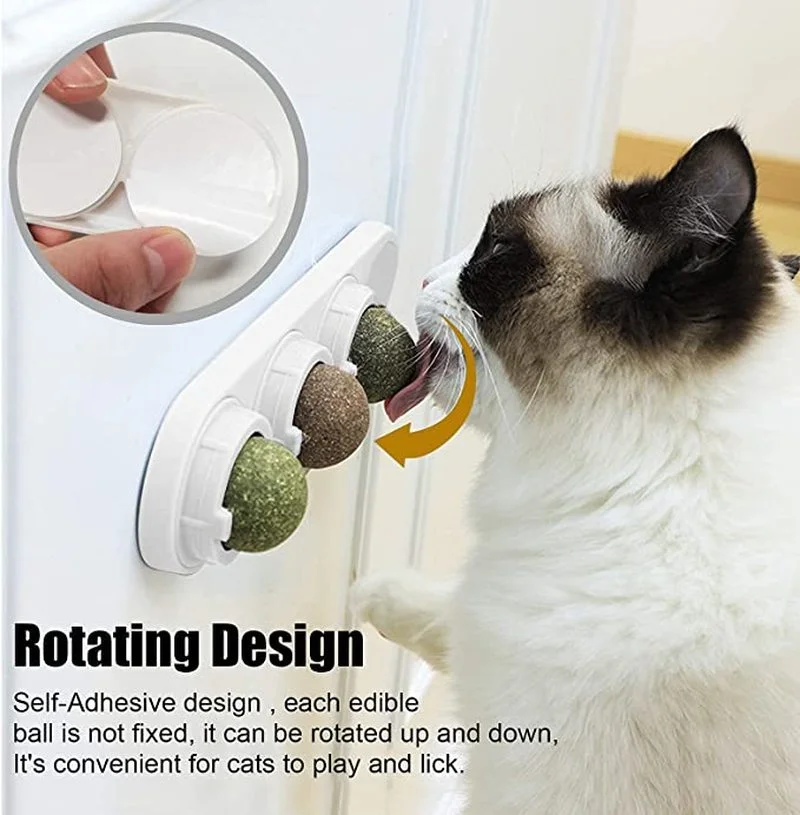 

Cat Snack Toy 4 Pieces Catnip Ball Set Self-adhesive Rotating Catnip Ball Cat Wall Mount Molar Teething Toy Cat Ball cats toys