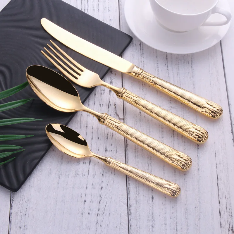 Elnoora Luxury Cutlery 18/10 Stainless Steel Gold Cutlery Set Mirror Shiny Silverware Dinnerware Set Flatware Drop Shipping