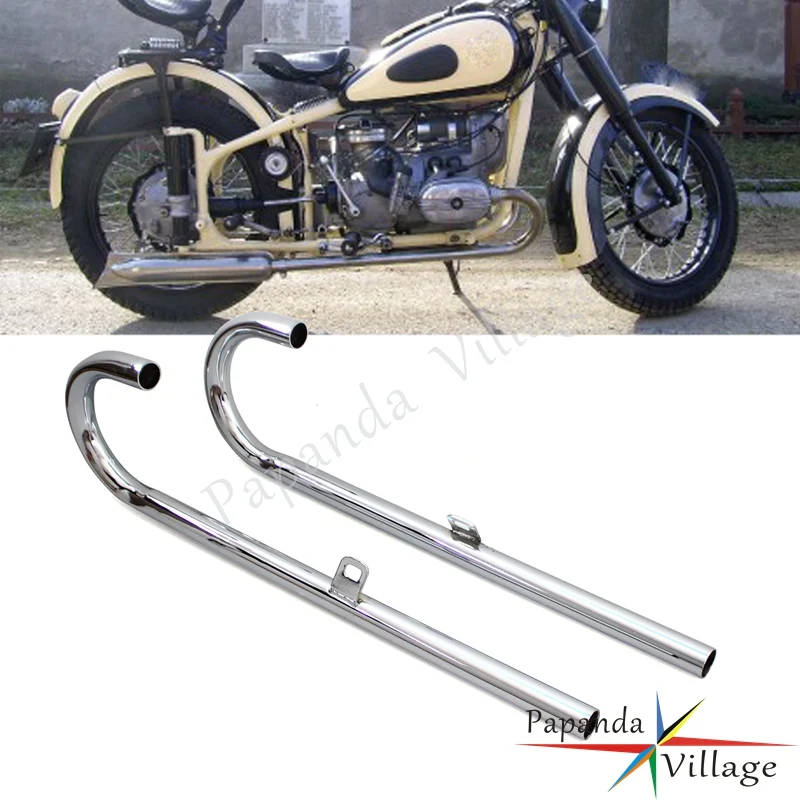 For BMW Ural K750 R50 R60/2 R69S R12 K750 R1 R71 M72 Dnepr SideCar Chrome Exhaust Pipe System Silencer Pipe Assembly 24HP/32HP