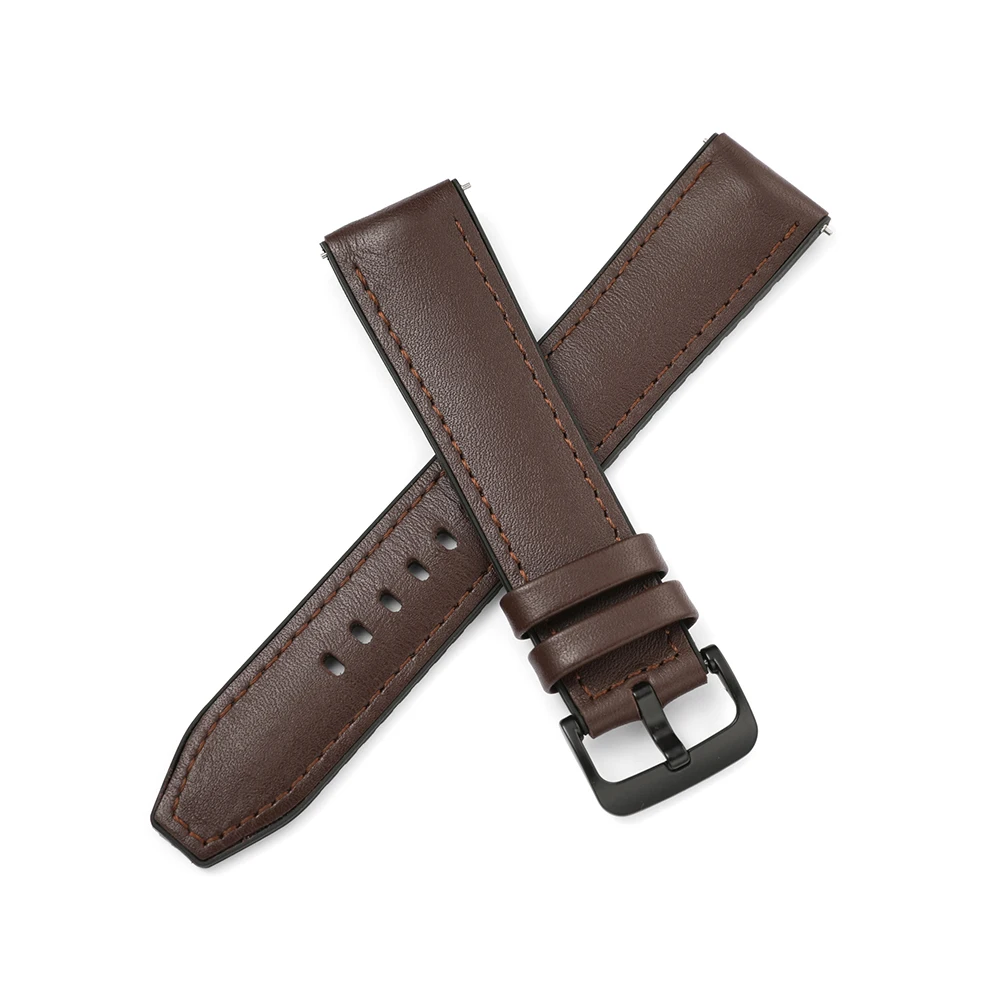 Sport Genuine Leather + Silicone Watchbands Belt 20mm 22mm Women Men Fashion Brown Watch Band Strap Watch Accessories