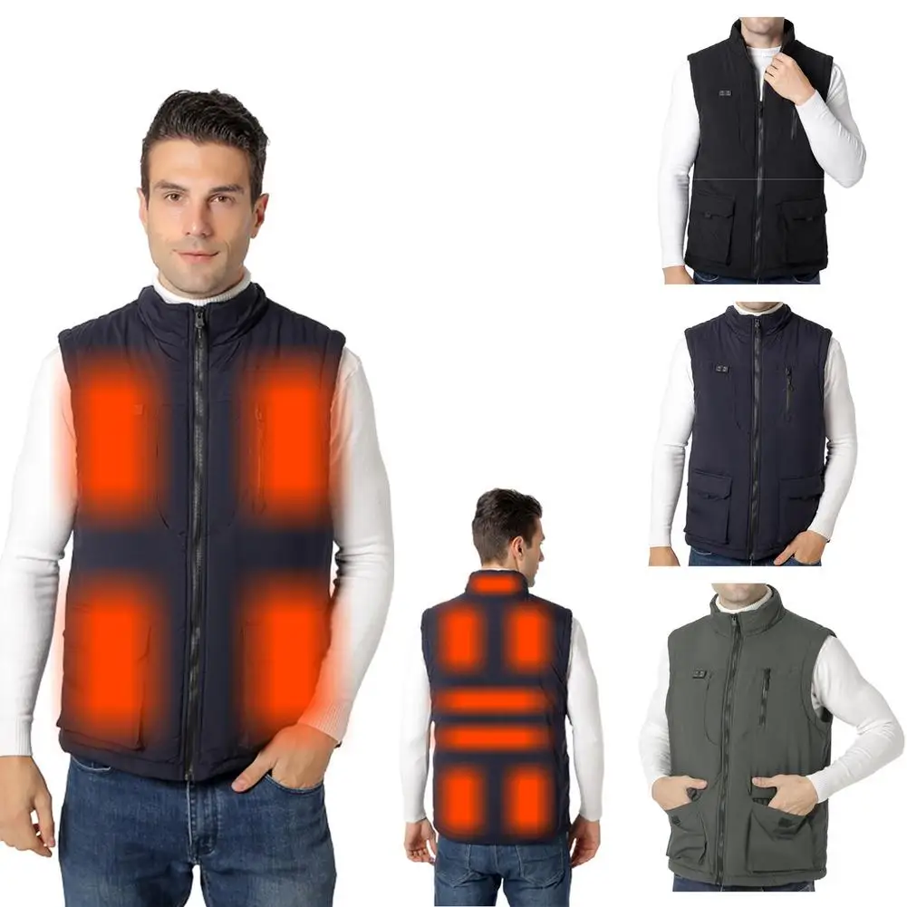 Men Autumn Winter Smart Heating Cotton Vest USB Infrared Electric Heating Vest Outdoor Flexible Thermal Winter Warm Jacket L-6XL