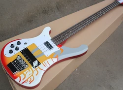 4 Strings Left Handed Electric Bass with Colorful Pattern Veneer,Rosewood Fretboard,Providing Customized Service