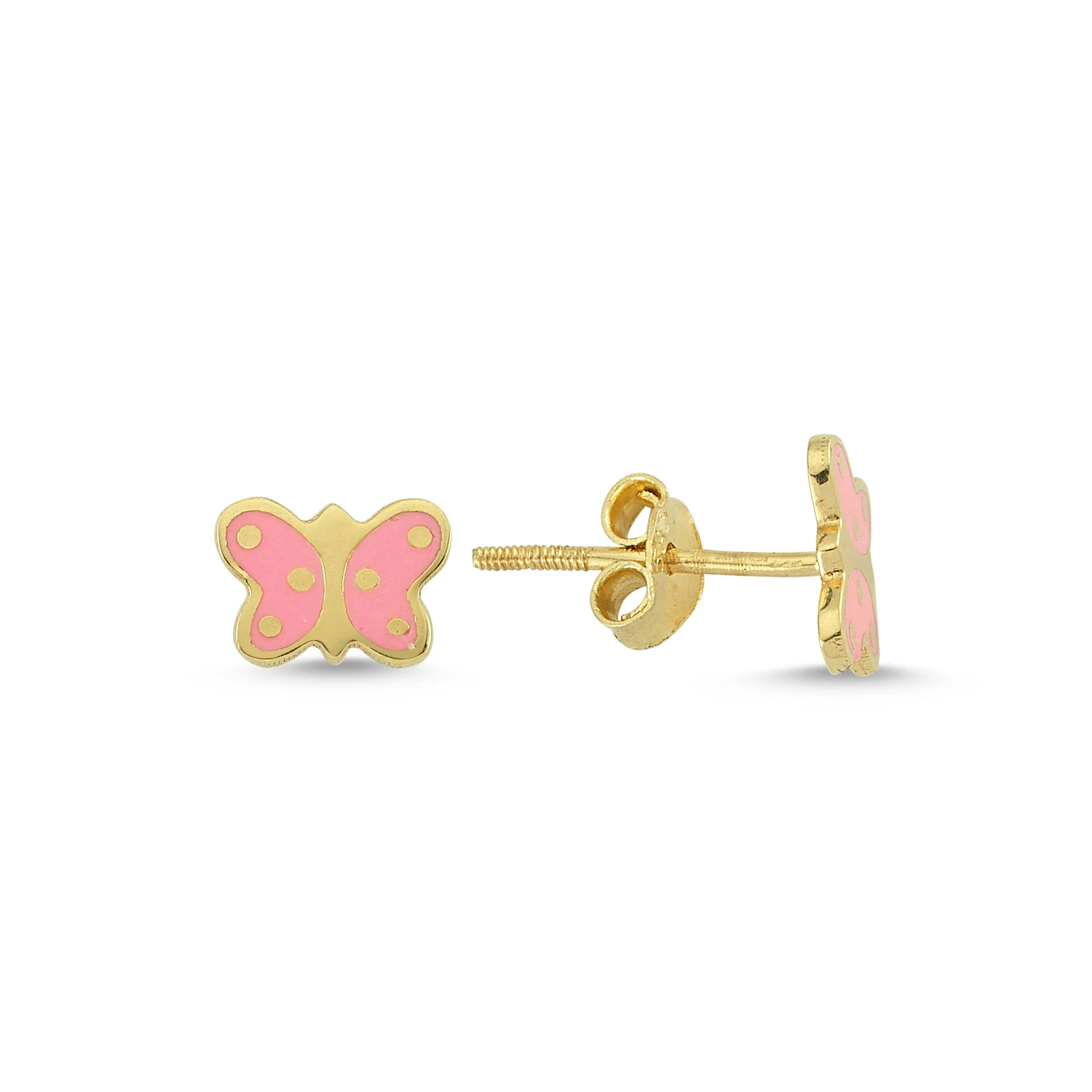 14K Real Gold Enamel Mini Butterfly Baby, Children and Girls Stud Earrings