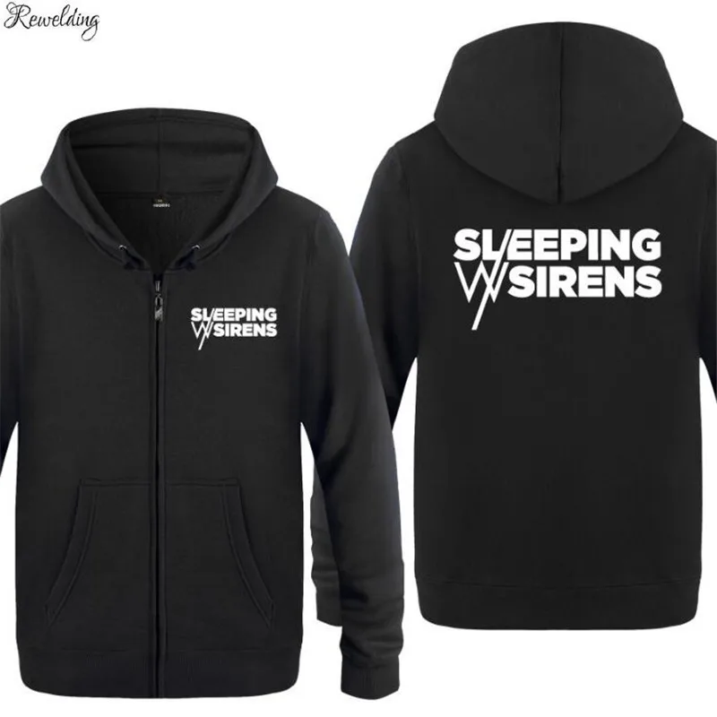 Mens Hoodies Novelty SLEEPING WITH SIRENS Letter Hoodie Men Zipper Fleece Long Sleeve Men's Jacket Sweatshirt Skate Tracksuits