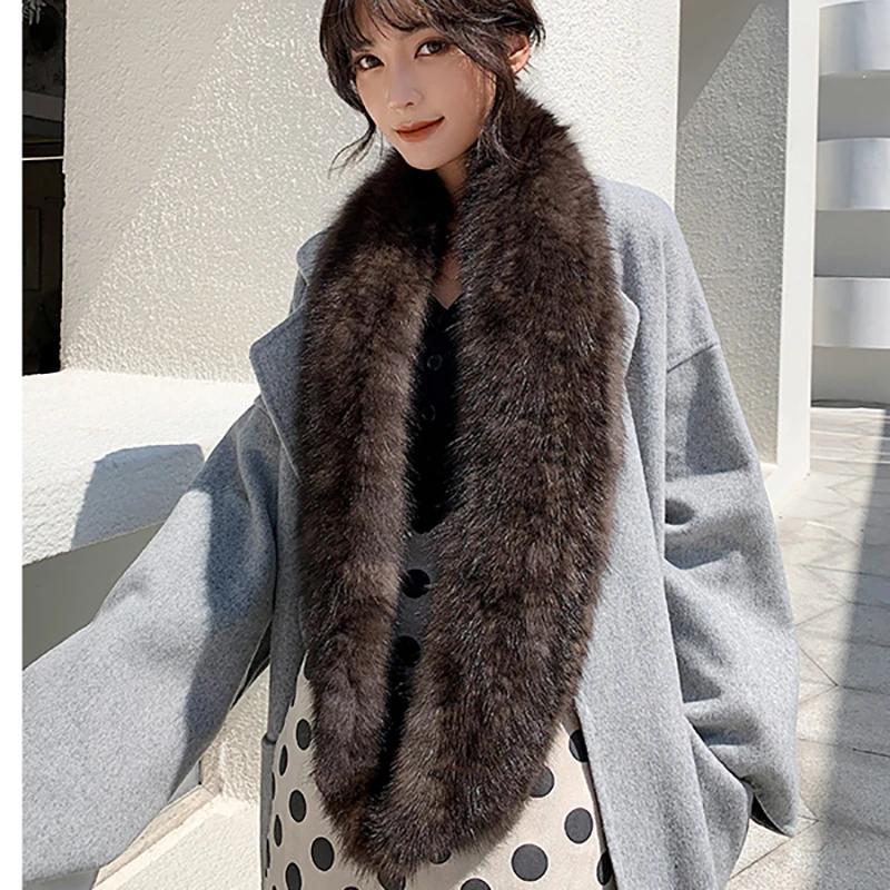 2020 Women Knitted Real Sable Fur Scarves Genuine Mink Fur Mufflers Winter Warm Fur Wraps Rings Neckwarmer Long Style 150CM