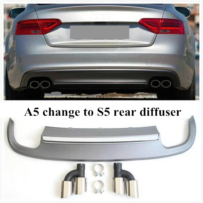 1 Set Rear Diffuser Lip For A5 S5 4 Doors 2013-2016 Stainless Steel Exhaust tips For S5 Rear Bumper Lip Car Styling