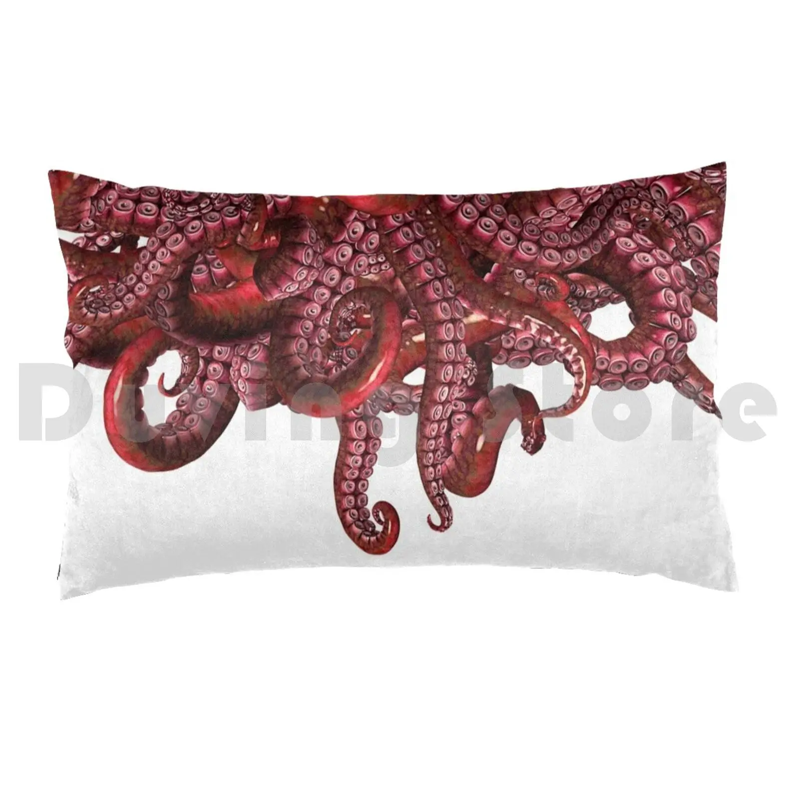 Suckers In Red Pillow Case 20*30 Inch Tentacle Worm Tentacles Worms Octopus Squid Cuttlefish