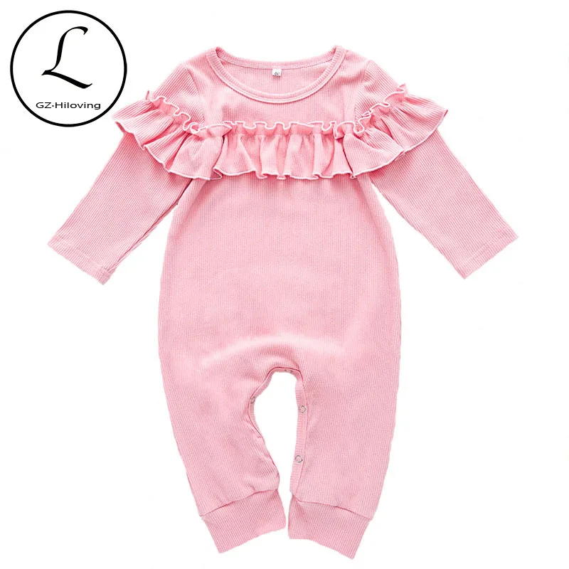 

Newborn baby Girls Cotton Ribbed Bodysuit Outdoor Clothings Soft Infants Toddler Pink Princess Ruffle Jumpsuit Christmas outfits