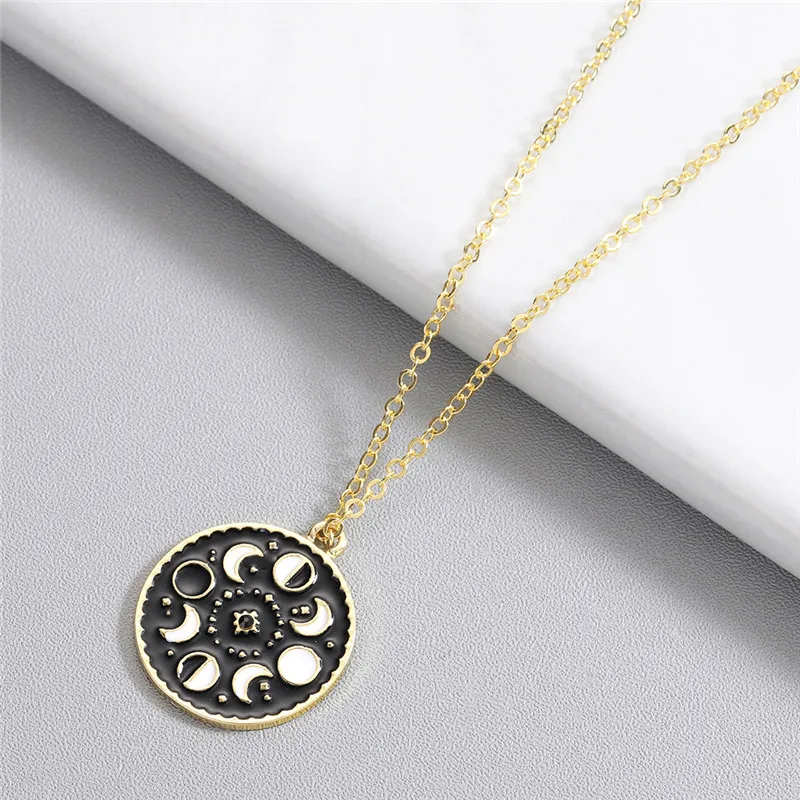 Stainless Steel Moon Phase Necklace Women Galaxy Jewelry Shooting Star Lunar Enamel Boho Pendant Gold Necklace Gift