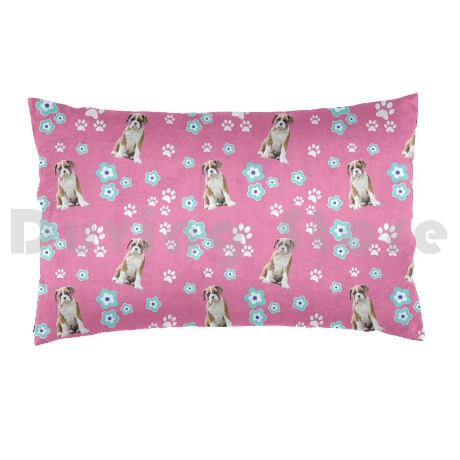 Fawn Boxer Puppy , On Pink With Flowers Pillow case 1708 Boxer Dog People Boxer Dog Owners Boxer