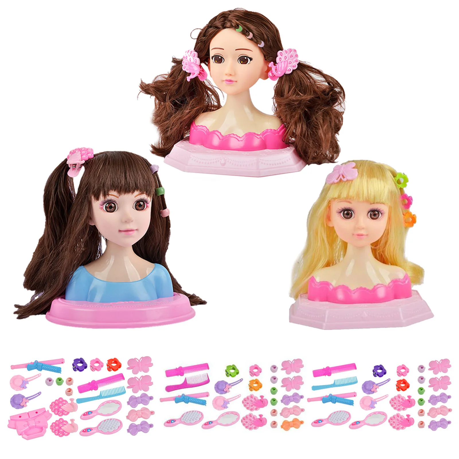 Girls Doll Head Playset Hair Styling Doll Head With Accessories Cultivating Games Girl Games