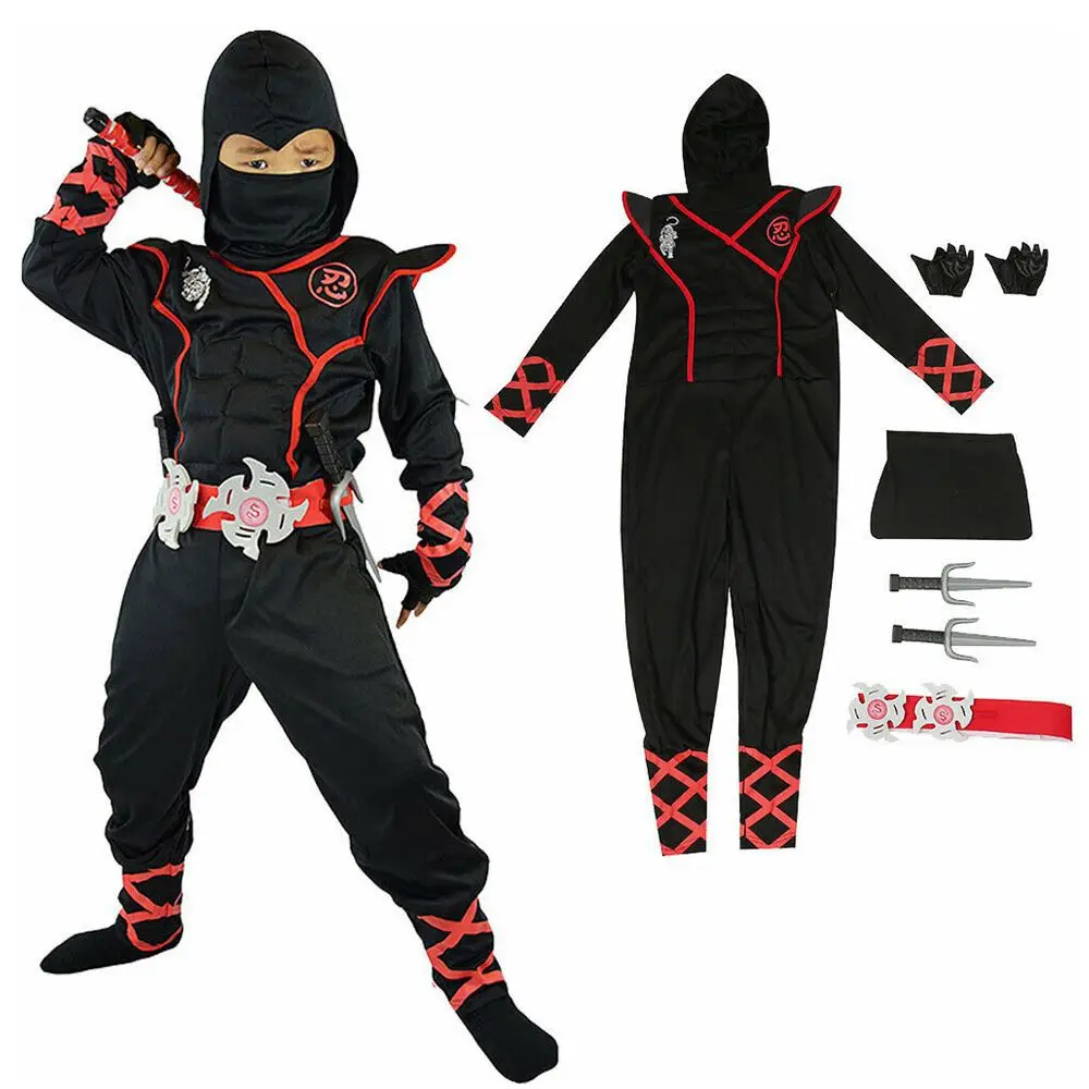 Child Stealth Ninja Costume Boys Ninja Costumes Kids Japanese Fighter Warrior Superhero Cosplay Carnival Purim Fancy Clothes