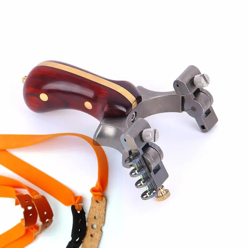

Outdoor Hunting Tool Fast bow Shooting Catapult Material is Titanium Alloy+red sandal Wood+brass/Optical Fiber Aiming Slingshot