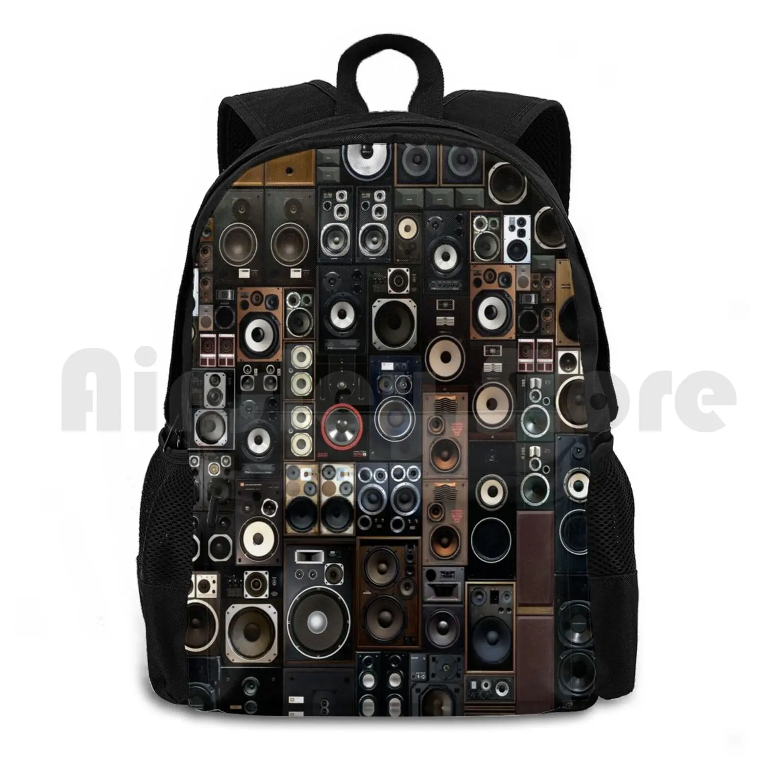 Speakers Outdoor Hiking Backpack Riding Climbing Sports Bag Vintage Music Speakers Pattern Cubist Abstract Retro Old School