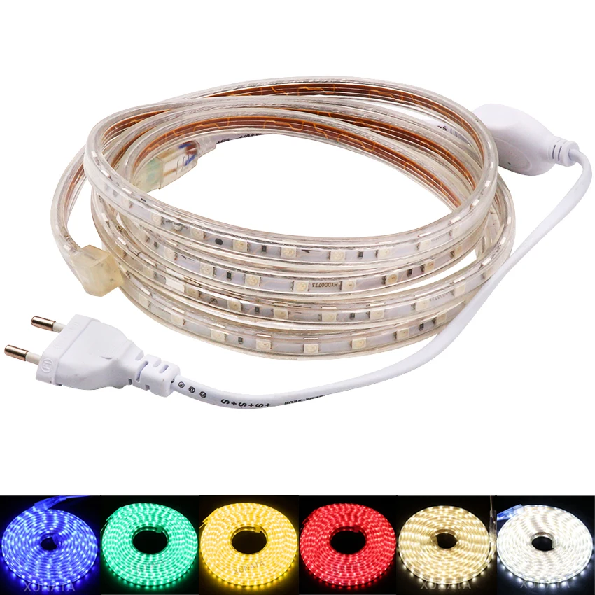 

5050 LED Strip Light 220V Waterproof 60LED/m Flexible LED Ribbon Lights 1m 2m 3m 5m 10m 20m 50m 100m Home Decoration String Lamp