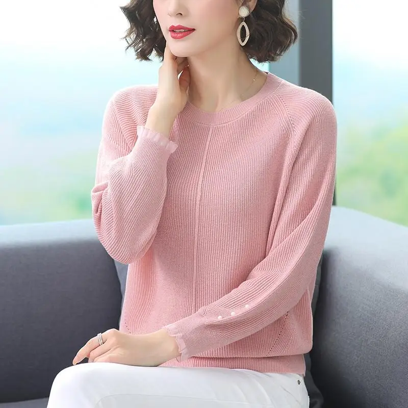 Korean Solid Color Long-Sleeved Sweater Spring 2021 New Large Size Women\'s Knitted Bottoming Shirt Top